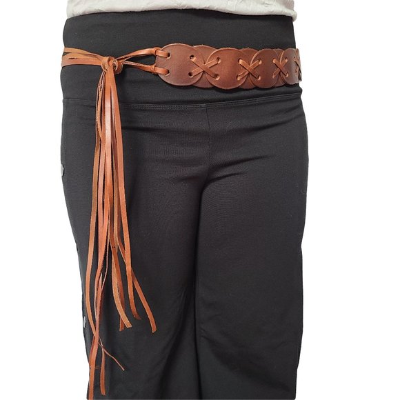 Accessories - Boho Look Brown Leather Like Fringed Belt S